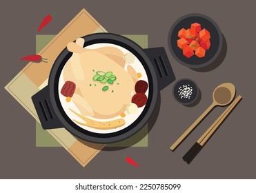 Korean Food Samgyetang Minimal Illustration