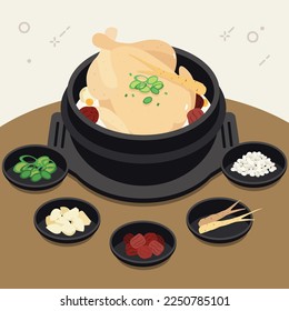 Korean Food Samgyetang Minimal Illustration