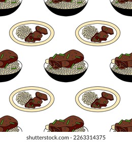 Korean food seamless pattern with kalbi. Vector illustration for menu, packaging design.