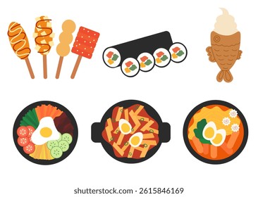 Korean food Set. Asian cuisine. Vector flat illustration.