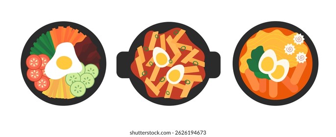 Korean food Set. Asian cuisine. Vector flat illustration.