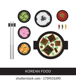 Korean food set design. Collection of traditional asian food with flat design concept. Vector illustration background.