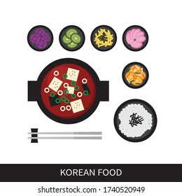 Korean food set design. Collection of traditional asian food with flat design concept. Vector illustration background.