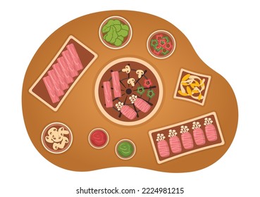 Korean Food Set Menu of Various Traditional or National Delicious Cuisine Dish in Flat Cartoon Hand Drawn Templates Illustration