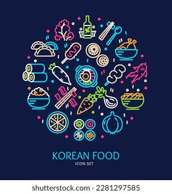 Korean Food Sign Round Design Template Thin Line Icon Banner for Promotion, Marketing and Advertising. Vector illustration