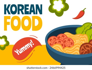 Korean Food Social Media Background Illustration Flat Cartoon Hand Drawn Templates