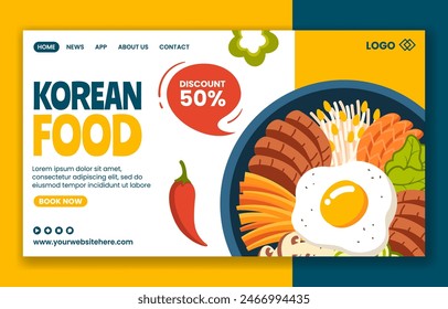 Korean Food Social Media Landing Page Cartoon Hand Drawn Templates Background Illustration