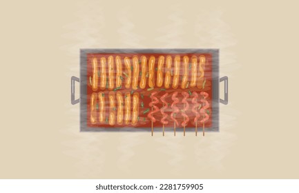Korean food spicy bar rice cake tteokbokki vector illustration