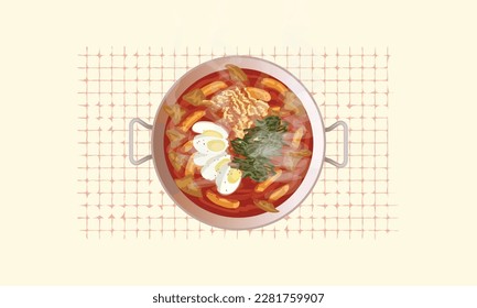 Korean food spicy instant tteokbokki vector illustration