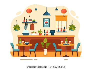Korean Food Vector Illustration featuring a Set Menu of Various Traditional and Delicious National Dishes in a Flat Cartoon Style Background