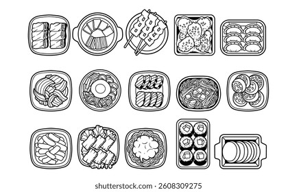 Korean foods hand-drawn outline vector illustration set
