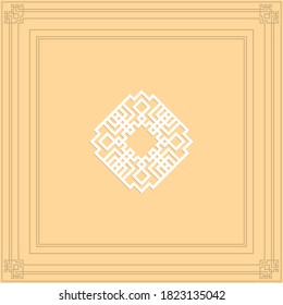 Korean frame. Chinese knot. Art Deco logo. White geometric logotype. Vector design. Retro style.