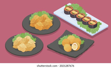 Korean fried chicken and cheese ball vector illustration