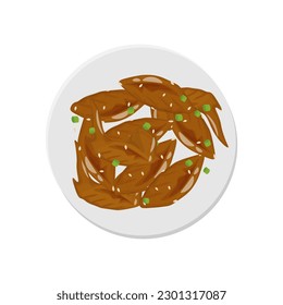 Korean Fried Chicken Illustration Logo On A Plate