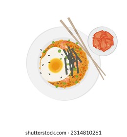 Korean Fried Rice Illustration Logo With Kimchi Side Dish Or Bokkeumbap 