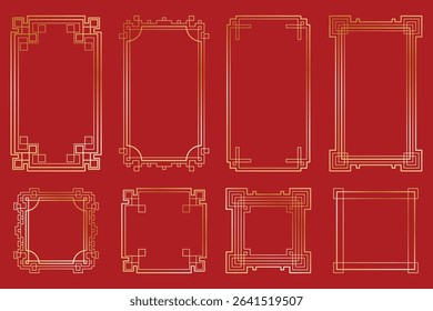 Korean frme set. Decorative frames in various styles arranged on a vibrant red background showcasing intricate designs for creative projects.