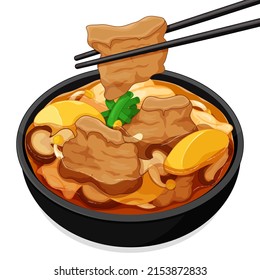 Korean gamjatang with chopsticks (Korean pork bone soup) illustration vector.