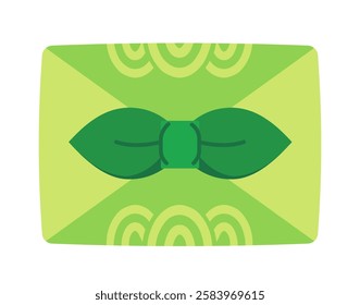 Korean gift box. Giftbox in green wrapping paper. Holiday and celebration. Korean culture and tradition. Surprise or present. Flat vector illustration isolated on white background