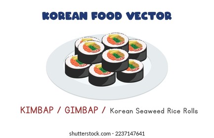 Korean Gimbap or Kimbap - Seaweed Rice Rolls vector design illustration, clipart cartoon style. Asian food. Korean cuisine. Korean food