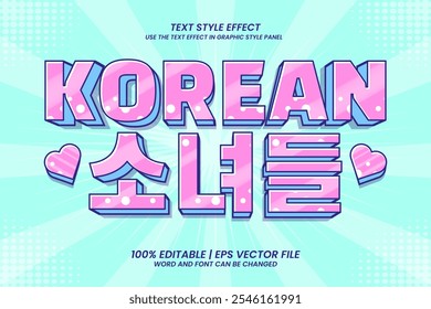 Korean Girls Text Effect Editable 3D Cartoon Style