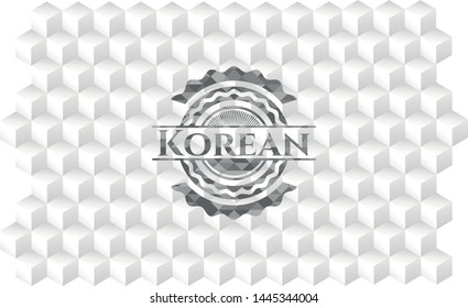 Korean grey emblem. Retro with geometric cube white background