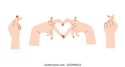 Korean hands finger heart, flat illustration, isolated on the white background, love