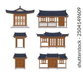 Korean hanok collection. Korean traditional house and gate. Giwajib (tile roofed house)