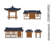 Korean hanok collection. Korean traditional house and gate. Giwajib (tile roofed house)