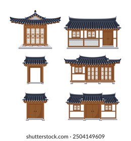 Korean hanok collection. Korean traditional house and gate. Giwajib (tile roofed house)