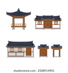 Coleção de hanok coreano. Casa e portão tradicional coreano. Giwajib (telha casa)