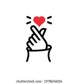 korean heart finger i love you sign icon vector illustration, i heart you sticker design in cute simple line art style