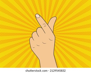 Korean Heart - Hand Gesture. Pop Art Vintage Vector Illustration