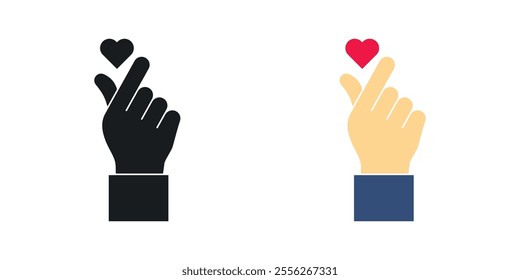 korean heart icon set in black and colored versions.