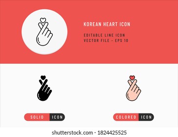 Korean heart icon set editable stroke vector illustration. Finger makes small heart sign. Icon line style on isolated background for ui mobile app, web design, and presentation.