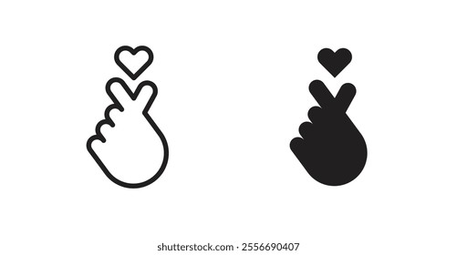 korean heart icon set in Thin line black color.