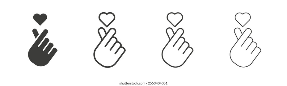 korean heart icons collection. vector set in black color