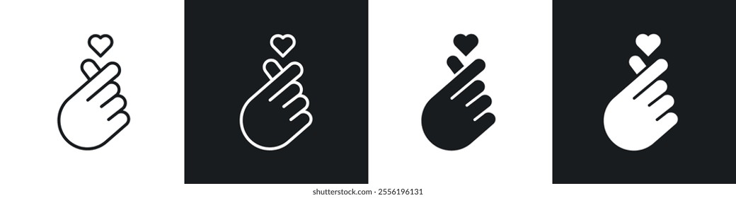 korean heart linear icon set for app, and web design.