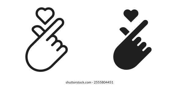 korean heart liner icon vector set.