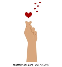 Korean heart sign. Finger love symbol. Happy Valentine's Day. I love your hand gesture. Vector illustration. Self-love. Korean hearts design for printing greeting cards, banners, posters
