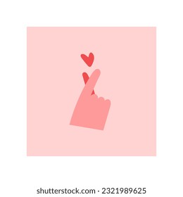 Signo de corazón coreano. Símbolo de amor del dedo. Feliz Día de San Valentín. Te amo el gesto de la mano. Ilustración vectorial. Amor propio. Diseño de corazón coreano para tarjetas de felicitación impresas, pancarta, afiche