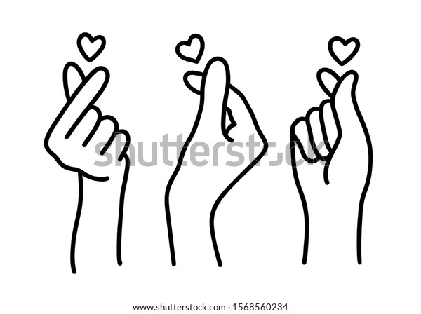 韓国の心のしるし 指の愛の記号 ハッピーバレンタインデー 私はあなたの手のジェスチャーが大好きです 白い背景にベクターイラスト グリーティングカード バナー ポスター印刷用の手描きのデザイン のベクター画像素材 ロイヤリティフリー