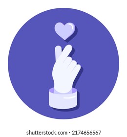 Korean heart sign. Symbol of love on the fingers. Happy Valentine's Day. I like that you gesture with your hand. Vector illustration. Korean heart design for printing greeting cards, banners, posters
