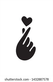 Korean heart vector, love symbol, fingers make small heart, love icon, flying heart. 