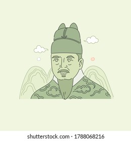 A Korean historical figure depicted on the 10,000 won bill. 'King Sejong the Great' vector illustration.