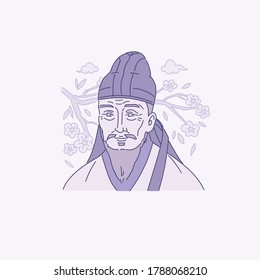 Korean historical figures drawn on 1000 won bills. 'Toegye Yi Hwang', vector illustration.