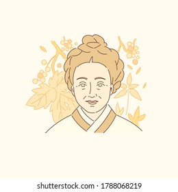 Korean historical figures drawn on 50000 won bills. 'Sin Saimdang' vector illustration.