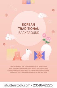 Korean holiday background poster with traditional objects.