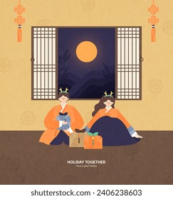 korean holiday,  korean traditional clothes, hanbok illustration