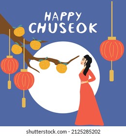 Korean holidays 'Chuseok' card vector background. Illustrations with traditional elements. Korean Translation: Happy Thanksgiving