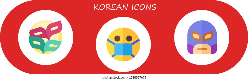 korean icon set. 3 flat korean icons.  Collection Of - masks, mask icons